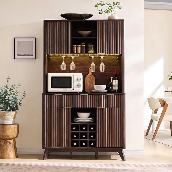 OKD Tall Wine Bar Cabinet with Storage Hutch