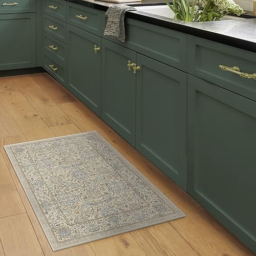 Vista 313 de RUGGABLE x Morris & Co Tapete prémium de pasillo lavable, para pasillo, cocina, entrada, sala de estar, dormitorio u oficina, con base Madreselva