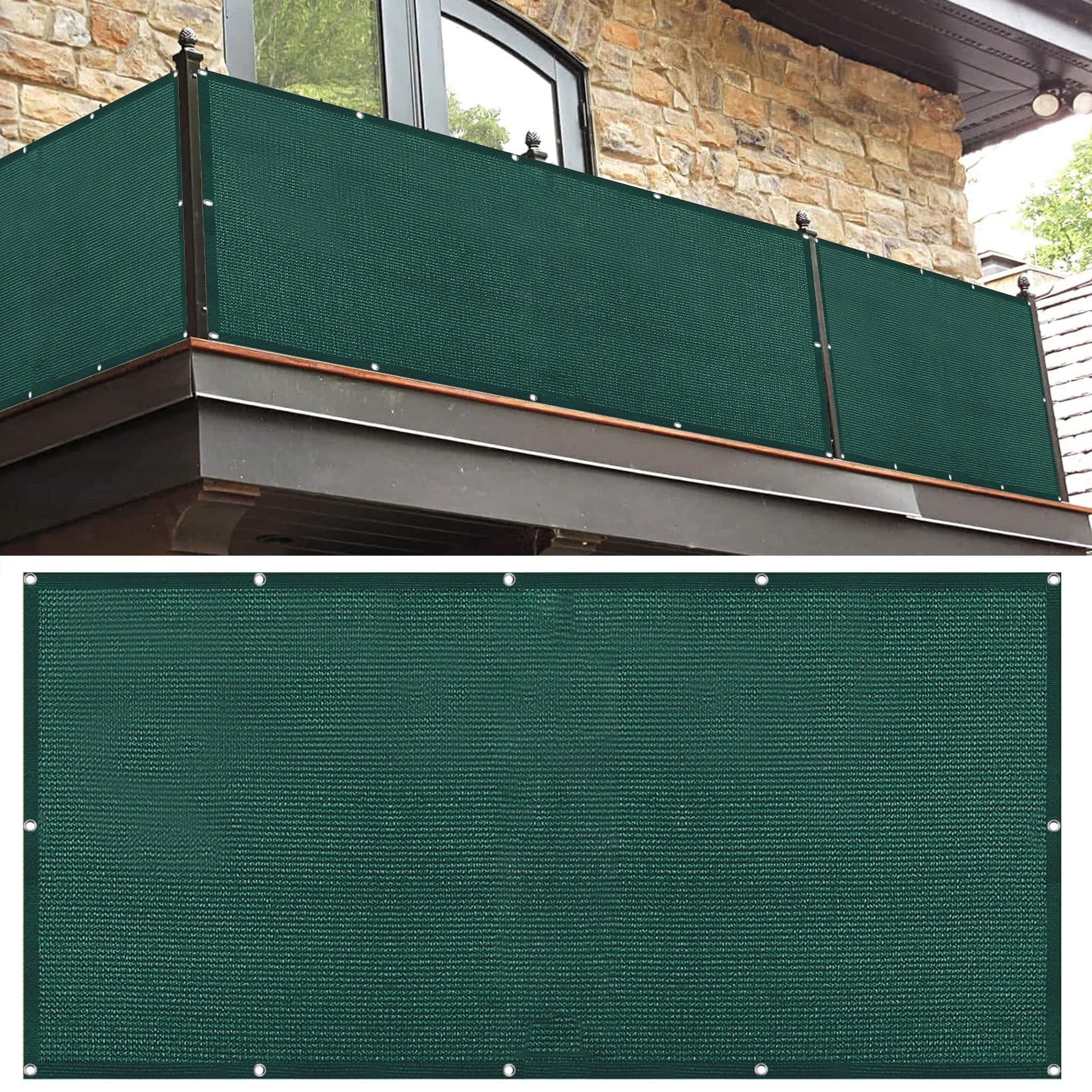 Balcony Privacy Screen Cover 90 x 950 cm Anti-Peeping, Anti-Ultraviolet Fence Privacy Screen Cover with Cable Ties, Tear-Resistant for Outdoor, Garden, Backyard, Rails, Dark Green