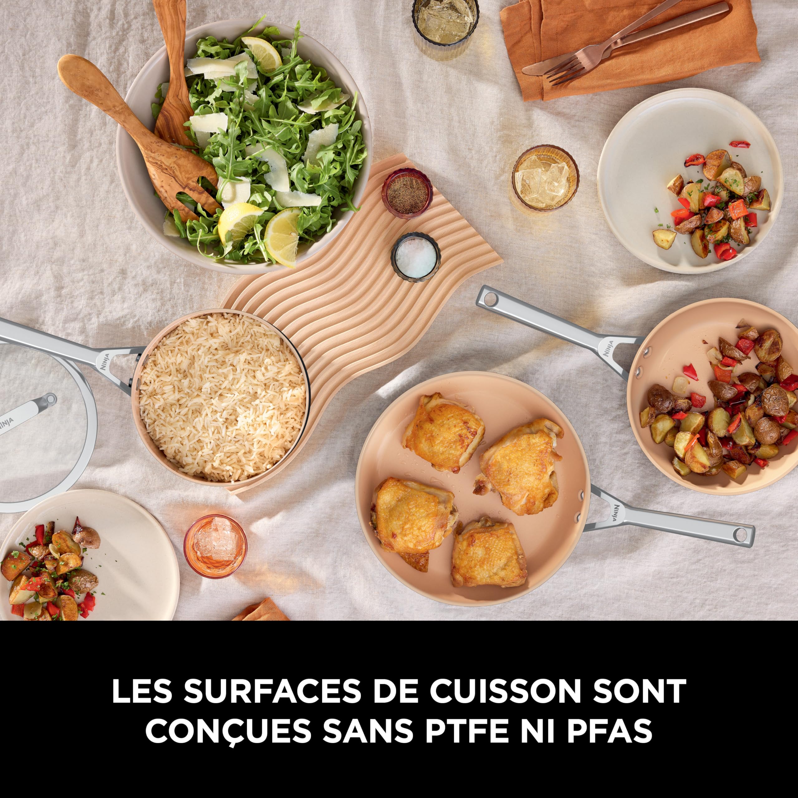 Ninja Extended Life casserole en céramique 18 cm avec couvercle CW90218EUI | Antiadhésive, (Sans PFAS, PFOA, Plomb ni Cadmium), Compatible induction et four jusqu’à 285 °C, Terracotta et gris