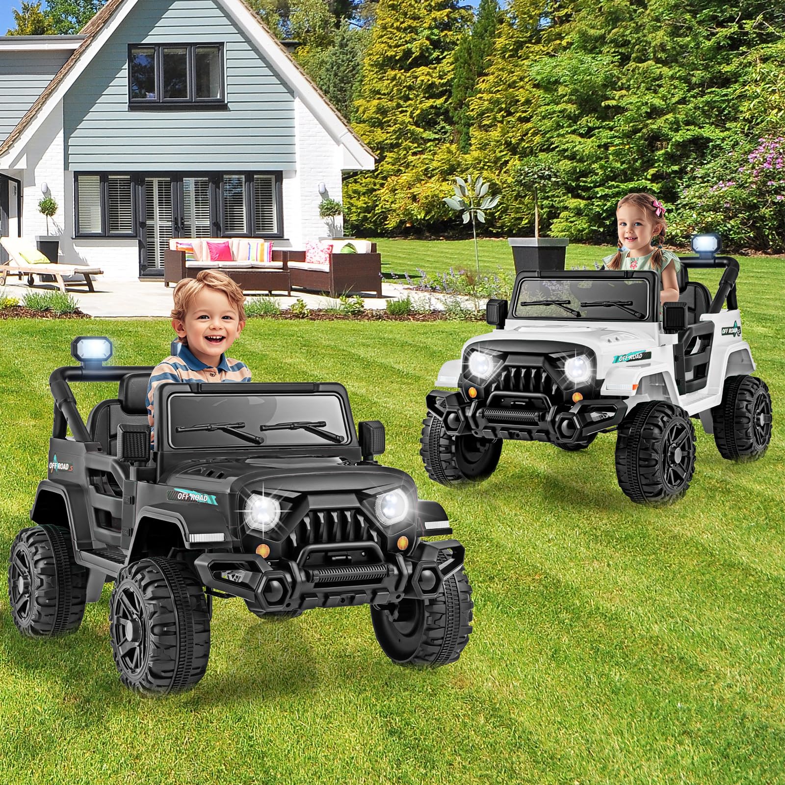 GOPLUS Elektroauto 12V Kinder, Kinderauto mit 2,4G-Fernbedienung, Musik, Hupe, LED-Leuchten, robuste Sicherheitsgurt& Sicherheitsgurt, Elektro Auto für Kinder ab 3 Jahren (Weiß)