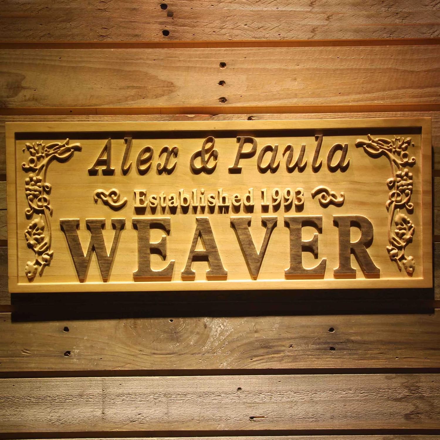 ADVPRO wpa0330 Personalized Wedding Last Name Established Sign Family Name Signs Custom Wood Sign Carved Wood Decor 3D Hearts Couples Sign 5 Year Anniversary - Standard 23 x 9.25