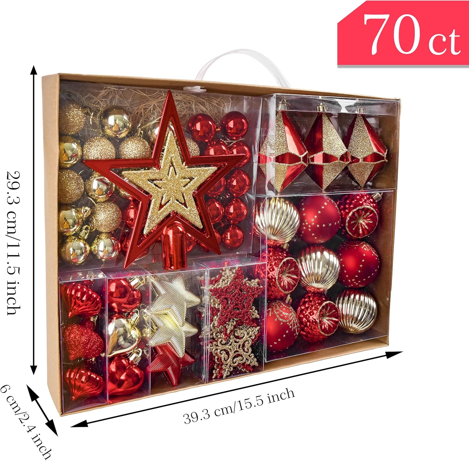 Valery Madelyn Ornaments for Christmas Trees, 70ct Red and Gold Shatterproof Christmas Tree Decorations, Luxury Hanging Ball Ornaments Bulk for Xmas Holiday Decor