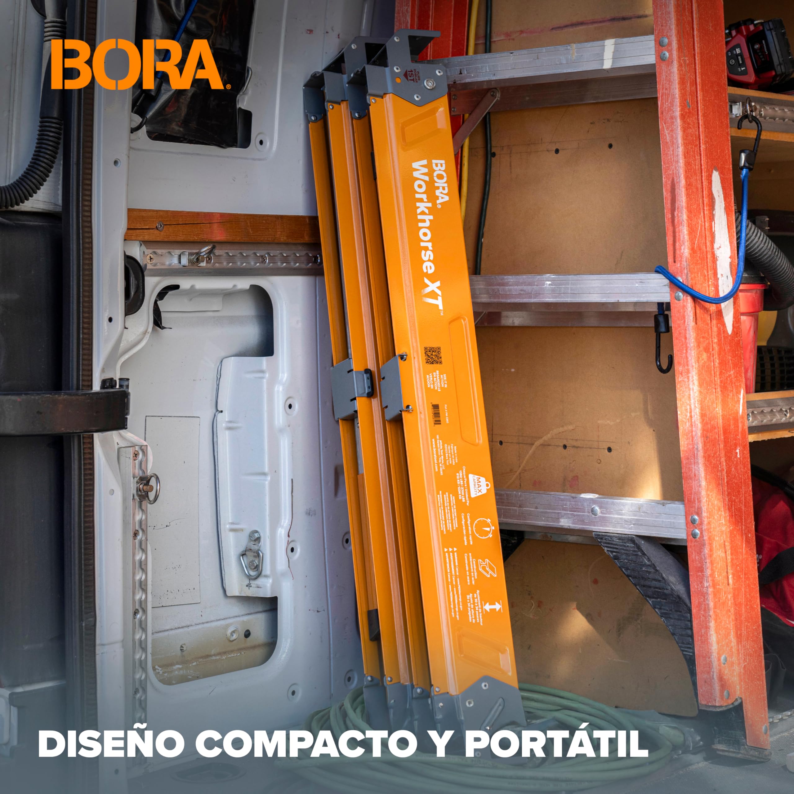 Bora Workhorse XT - Juego de 2 caballetes de sierra plegables, resistentes, altura ajustable, par con patas ajustables, caballo de sierra resistente para contratistas, banco de trabajo portátil con