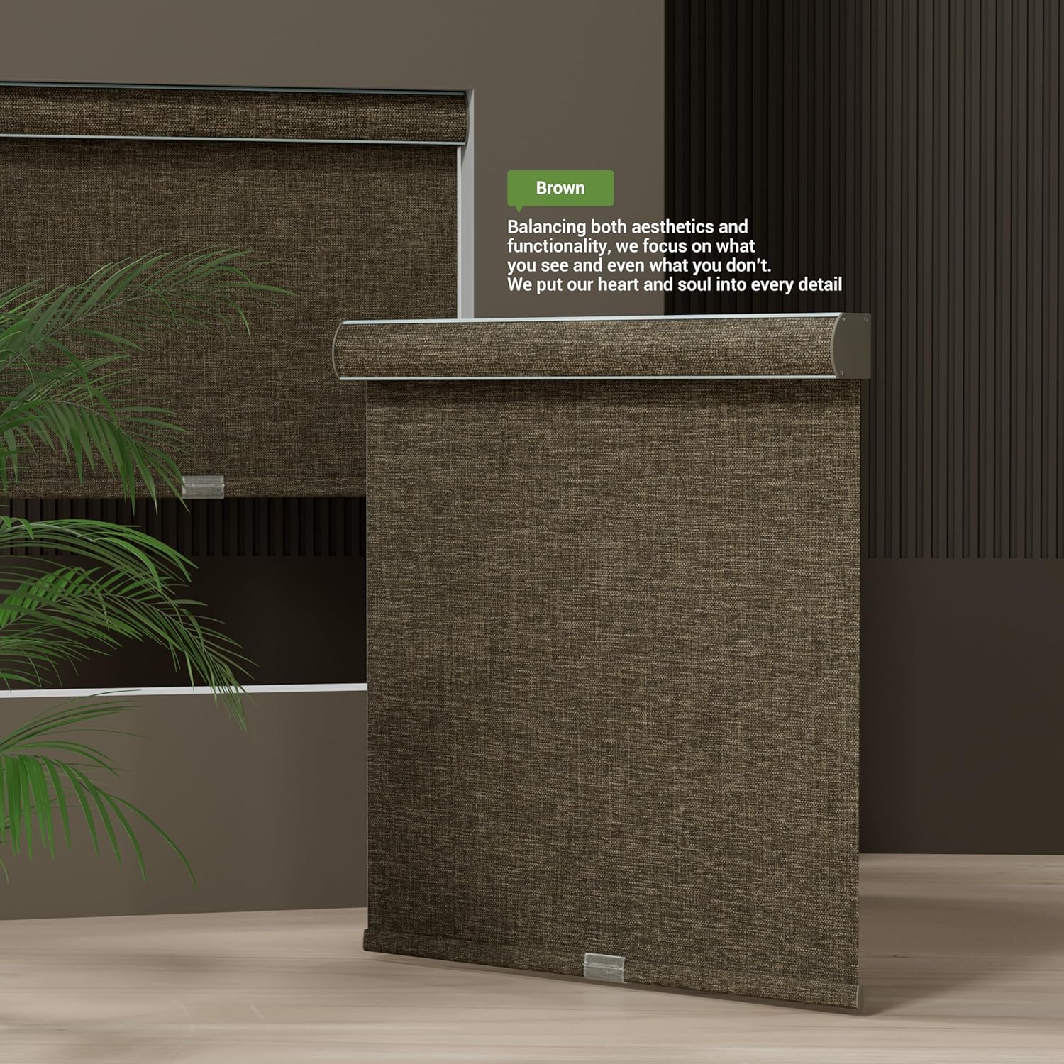 Boolegon Blackout Roller Shades for Windows Linen Fabric Cordless Roller Blinds with Cassette Valance Thermal Insulated Room Darkening Window Shades for Home Door,Coffee Brown,Custom Sizes