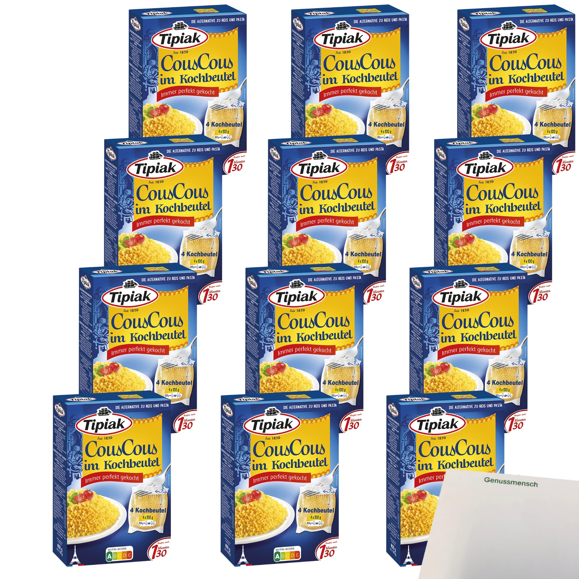 usy Bundle für Tipiak CousCous im Kochbeutel VPE (12x400g Packung) + usy Block