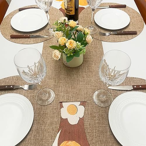 Miniatura 5 de SLOW COW Juego de 4 manteles individuales redondos de lino para mesa de comedor, lavables a máquina, 15 pulgadas, lino natural