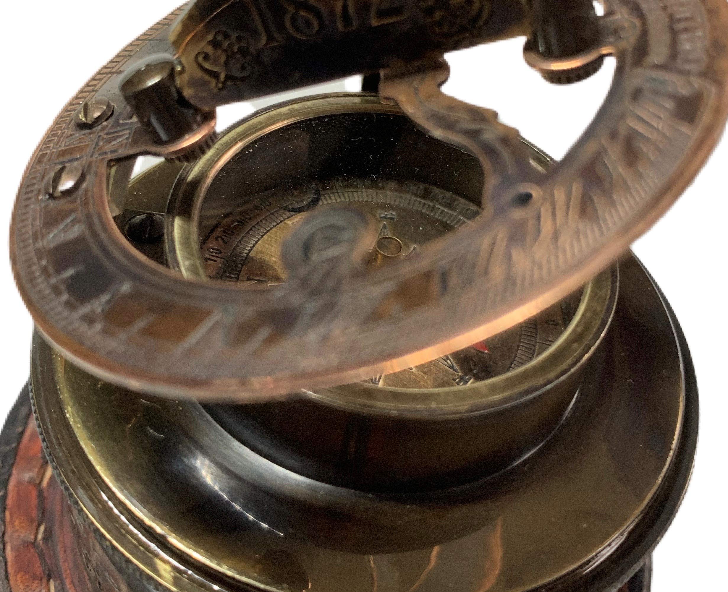 Brass Drum Sundial Compass with Leather CASE - Vintage Retro - Antique Replica
