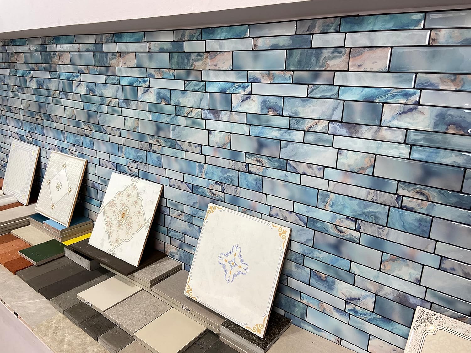 10-Sheet Peel and Stick Backsplash Tile, Blue Marble Stone Self Adhesive Removable Tiles for Kitchen Bathroom, 12"x12"
