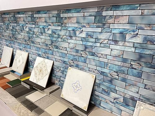 Miniatura 7 de Azulejos autoadhesivos extraíbles de 10 hojas para despegar y pegar, piedra de mármol azul, para cocina y baño, 12 x 12 pulgadas