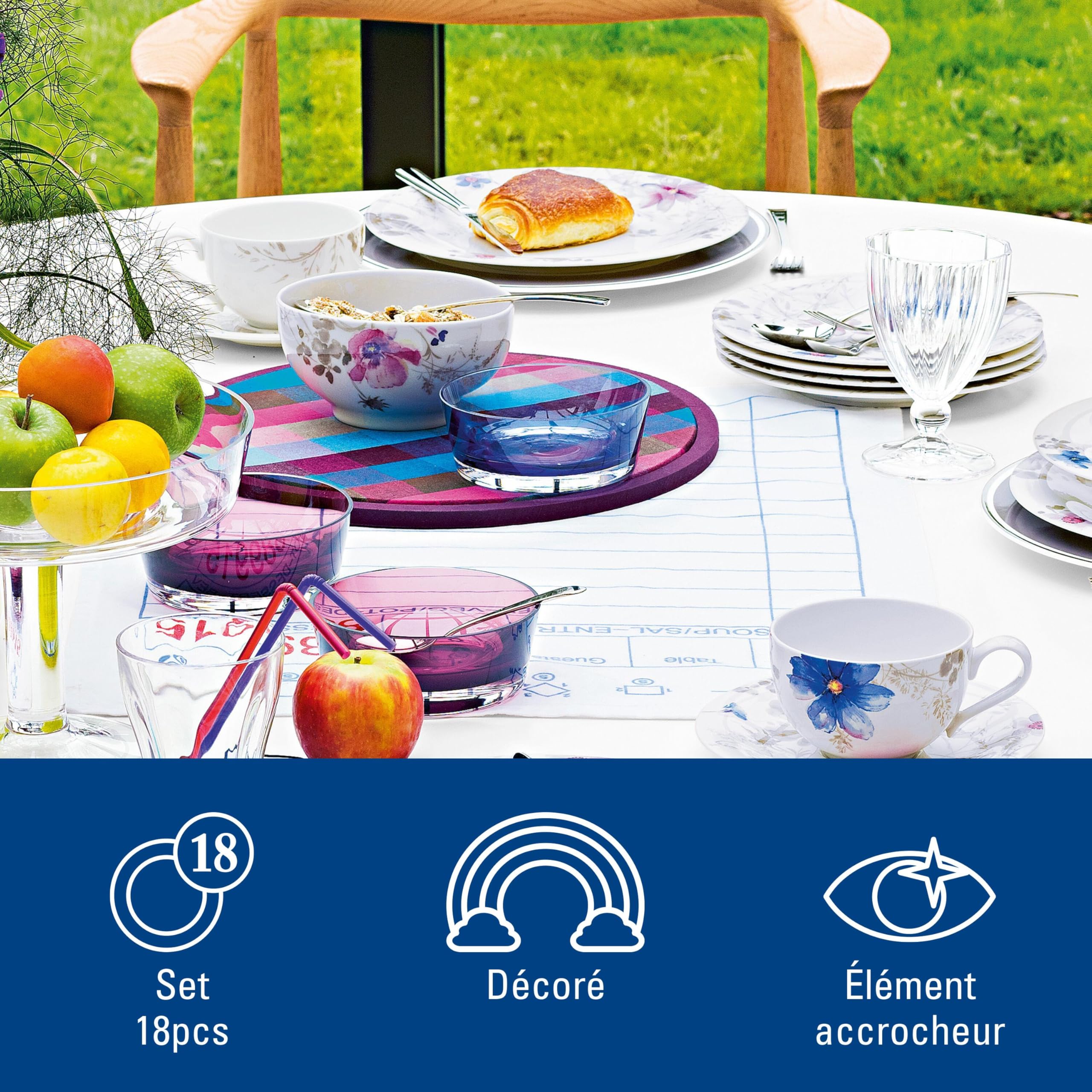 Villeroy & Boch Mariefleur Gris Basic Service à café pour 6 personnes, 18 pièces, Porcelaine Premium, Blanc/Bleu/Gris
