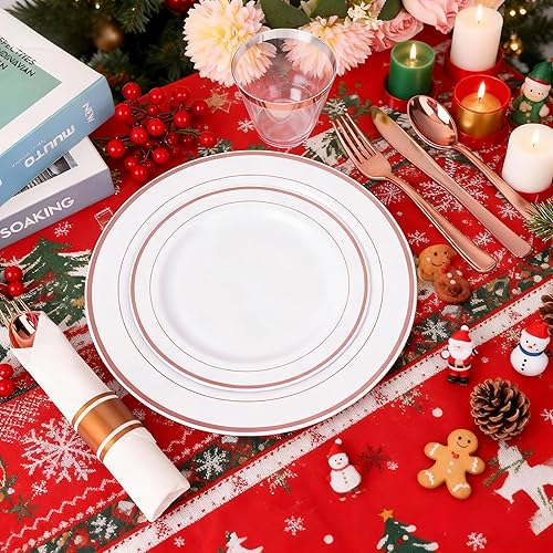 Miniatura 4 de WELLIFE 350 platos de plástico de oro rosa para 50 invitados, platos y servilletas de oro rosa, suministros de fiesta, platos desechables para
