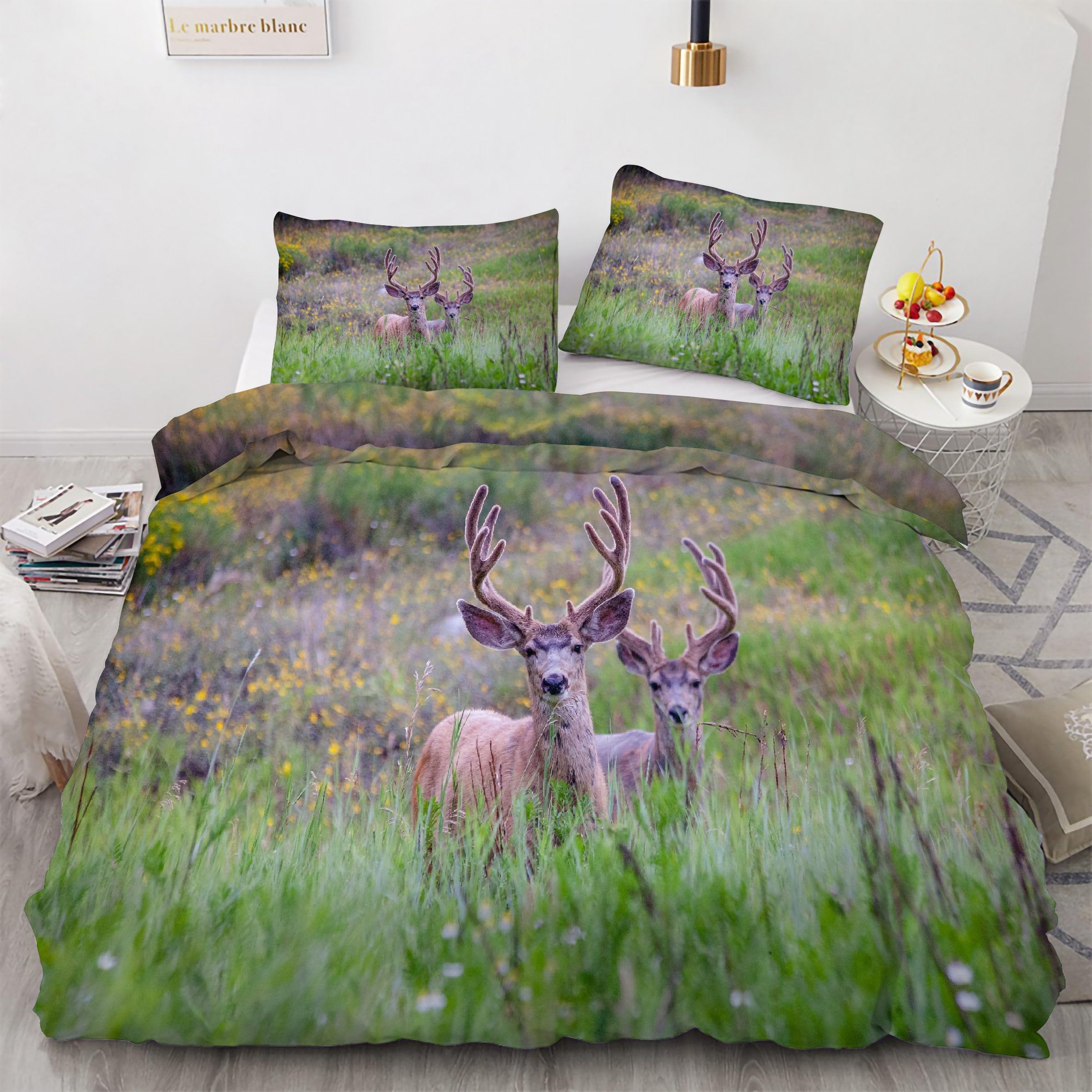 Parure de lit 90x190 animal avec housse couette en microfibre douce et taies d'oreiller