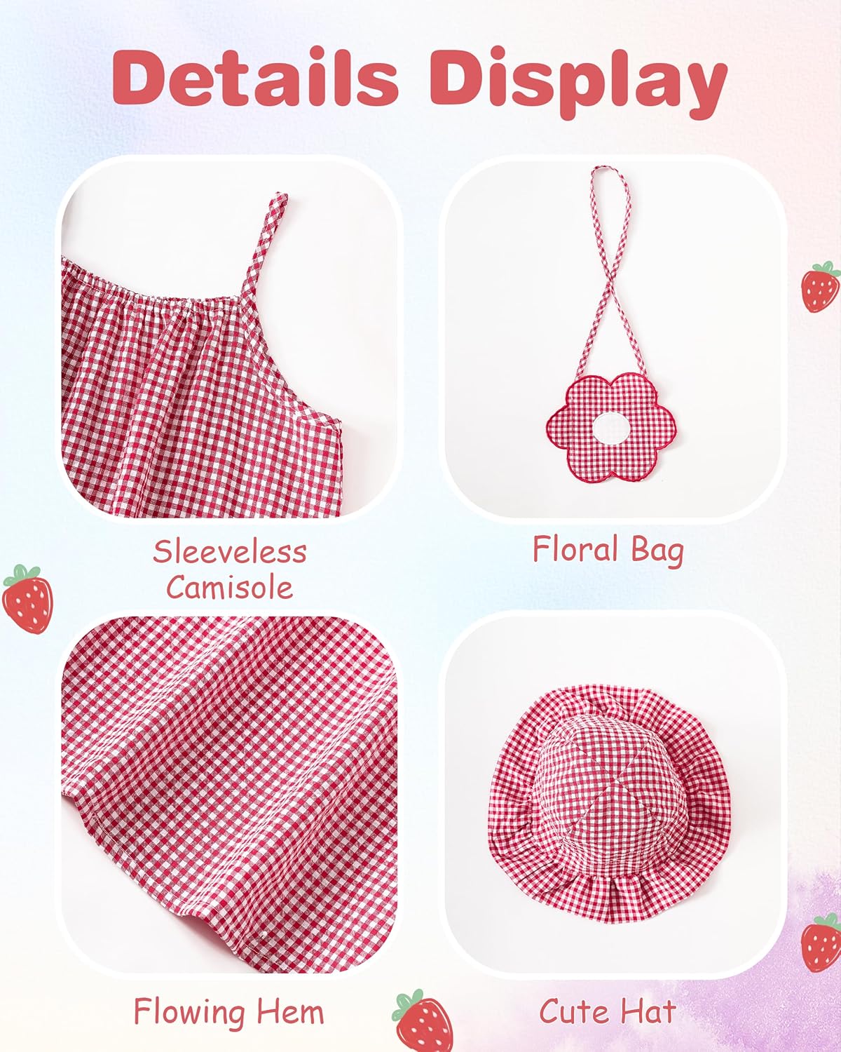 Toddler Girls Summer Dresses 3-Pieces Casual Sleeveless Sundress Girls' Flower Strap Dress with Bag and Hat Outfits - Image 5