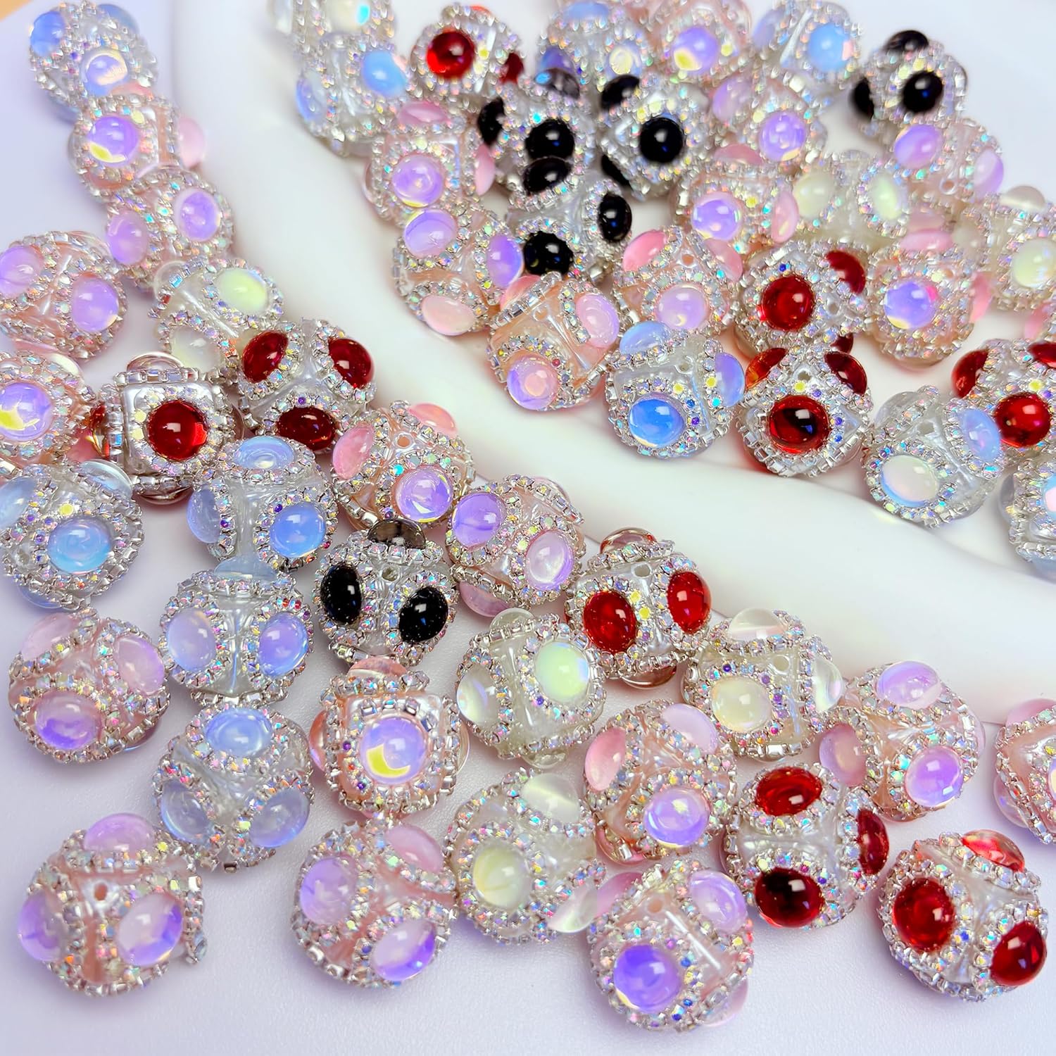 10pcs Rhinestone Focal Beads for Pens, Sparkling Crystal Flower Designs, Glitter Keychain Beads for DIY Jewelry Making Crafts Holiday Decorations (Rhinestone)