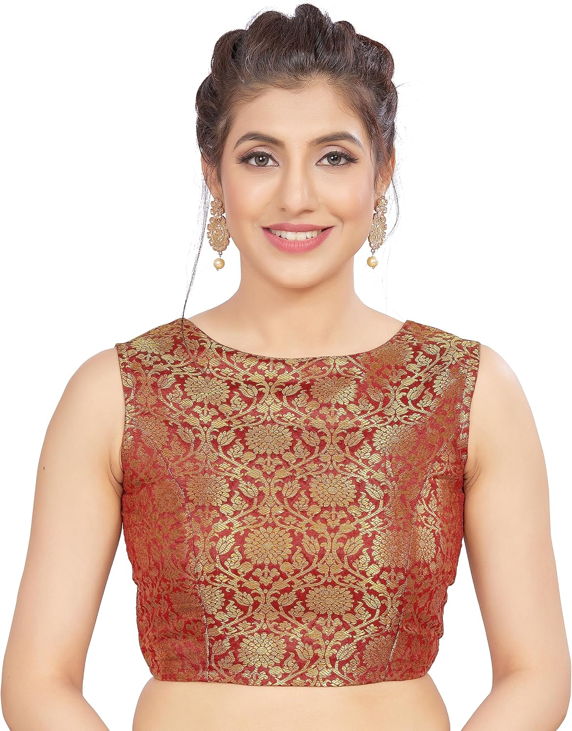 Madhu Fashion Women's Traditional Rich Banaras Brocade Sleeveless Readymade Saree