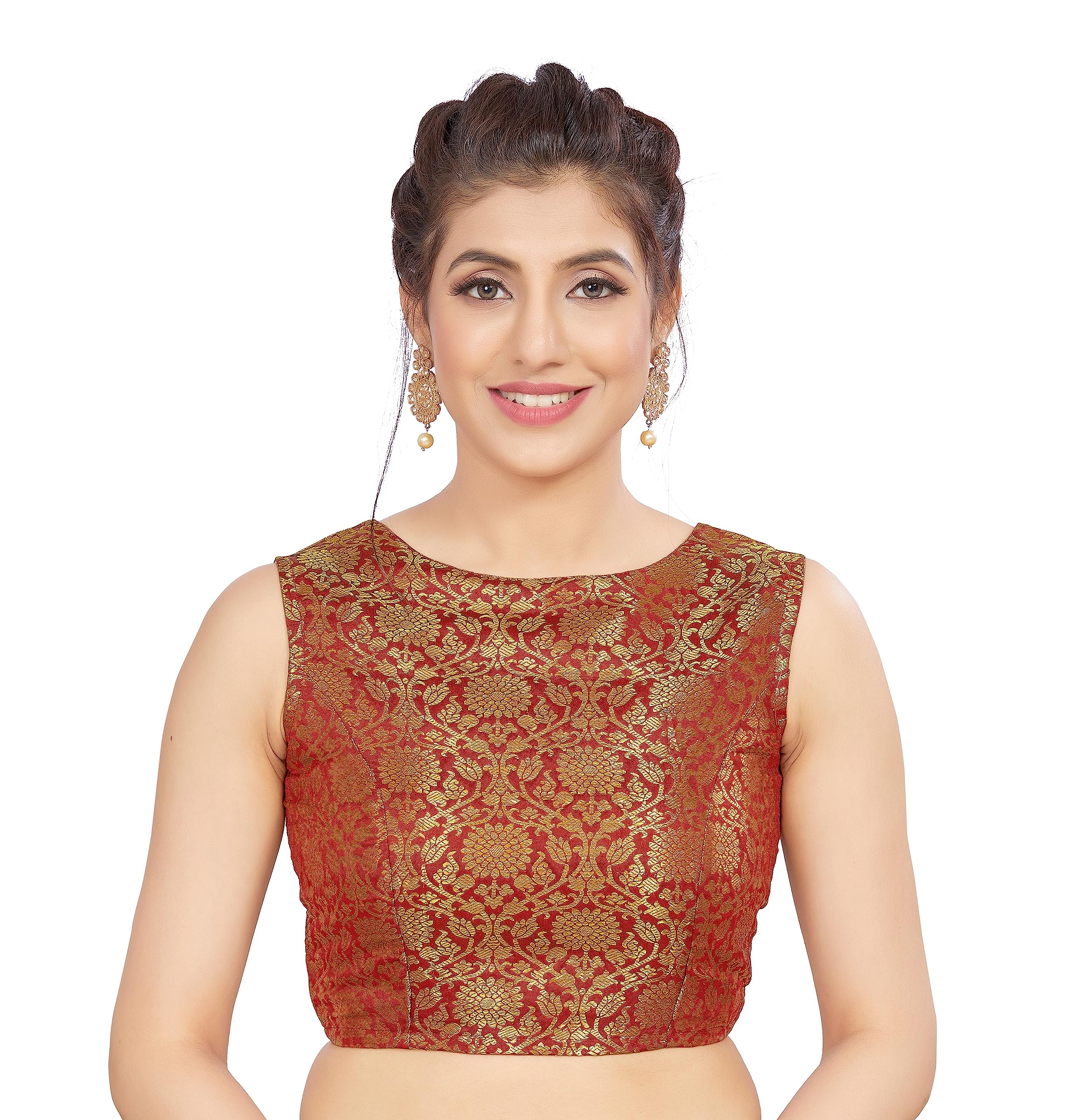 Madhu FashionWomen's Traditional Rich Banaras Brocade Sleeveless Readymade Saree