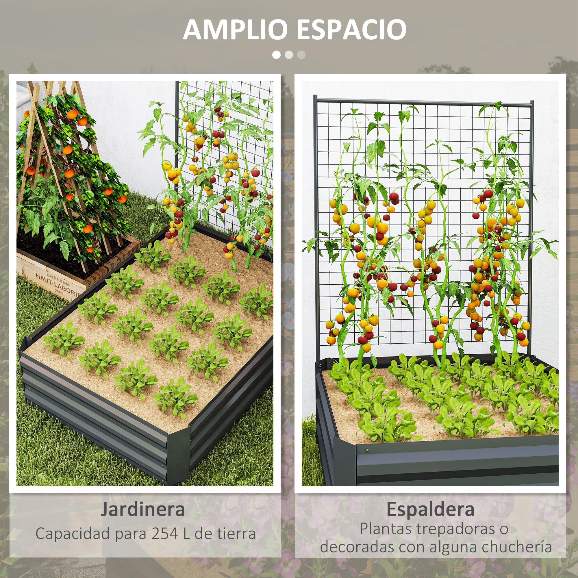 Outsunny Jardinera Exterior Grande de Acero Galvanizado Jardinera de Exterior con Celosía para Plantas Trepadoras y Fondo Abierto para Patio Terraza Balcón 80x115x125 cm Gris Oscuro