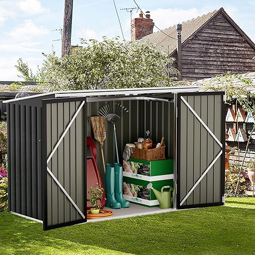 Flamaker Cobertizo de almacenamiento de 5.8 x 3.3 pies para exteriores, de metal, con barra de gas hidráulica, cobertizo de herramientas de jardín