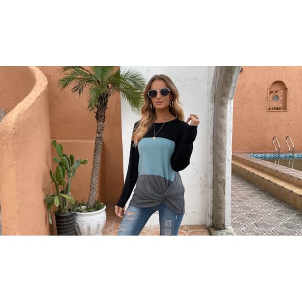 SAMPEEL-Womens-Casual-Tunic-Tops-Twist-Knot-Pullover-Shirts SAMPEEL Womens Fall Tops Casual Tees Shirts Autumn Sweaters Tunics Leggings Black L…