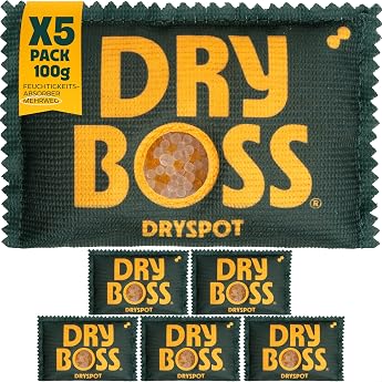 Silica Gel Reusable Bags - DRYBOSS - Dehumidifier Desiccant for Wardrobe Car & Gun Cabinet - Absorbs Moisture & Odours without DMF - 100 g Pack of 5