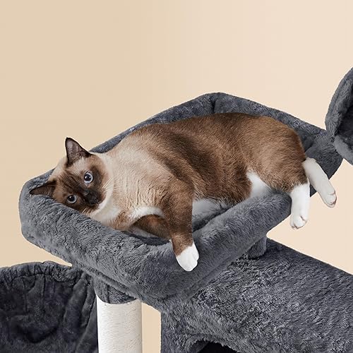 Miniatura 4 de Yaheetech Árbol para gatos de 73 pulgadas, muebles de soporte para gatos con postes rascadores, hamaca como centro de actividades para gatitos de