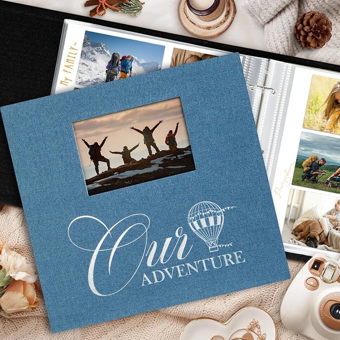 Álbum de fotos Lanpn 12x12 con cubierta de lino azul miniatura 2