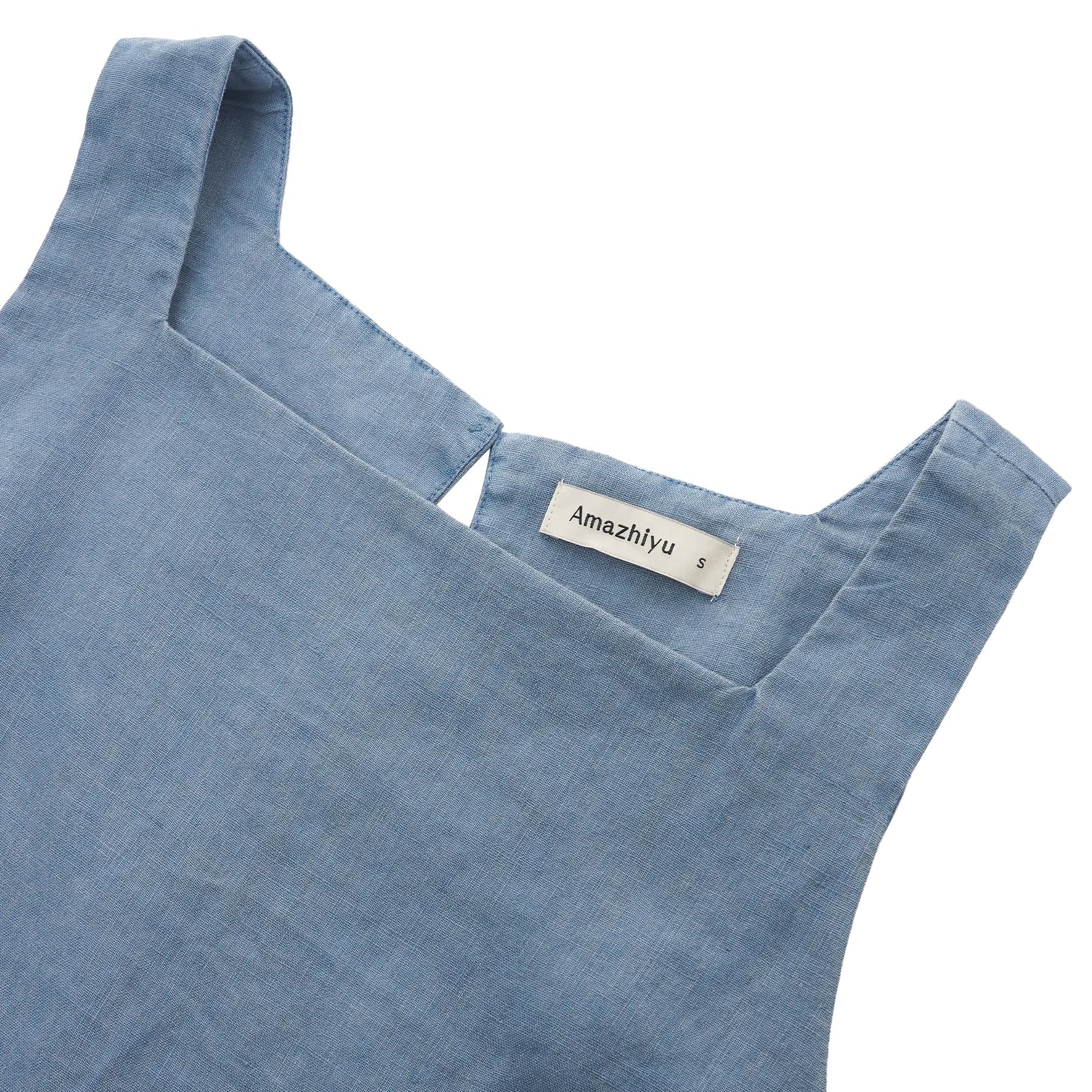 Amazhiyu Top da donna in 100% lino, casual, estivo, senza maniche, scollo quadrato, camicetta tinta a pianta per UK S-XL