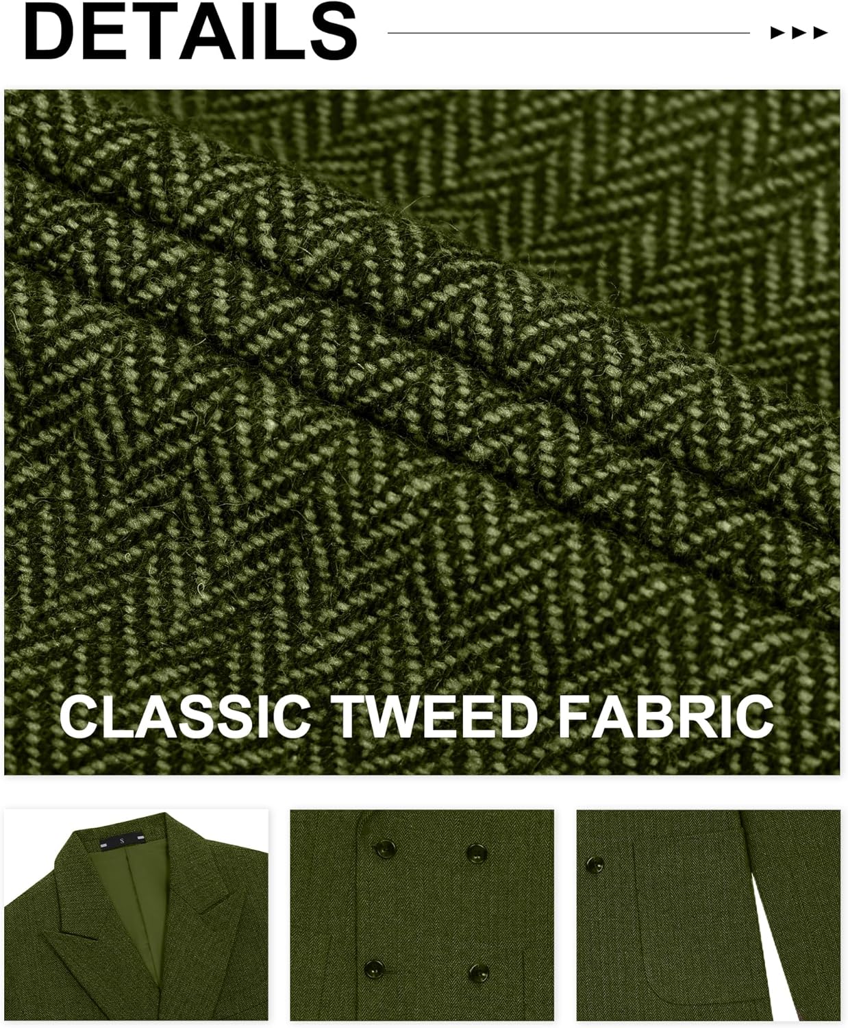 Mens Tweed Blazer Suit Herringbone Sport Coat Slim Fit Retro Double Breasted Wool Blend Formal Jacket Business Prom Casual - Image 4