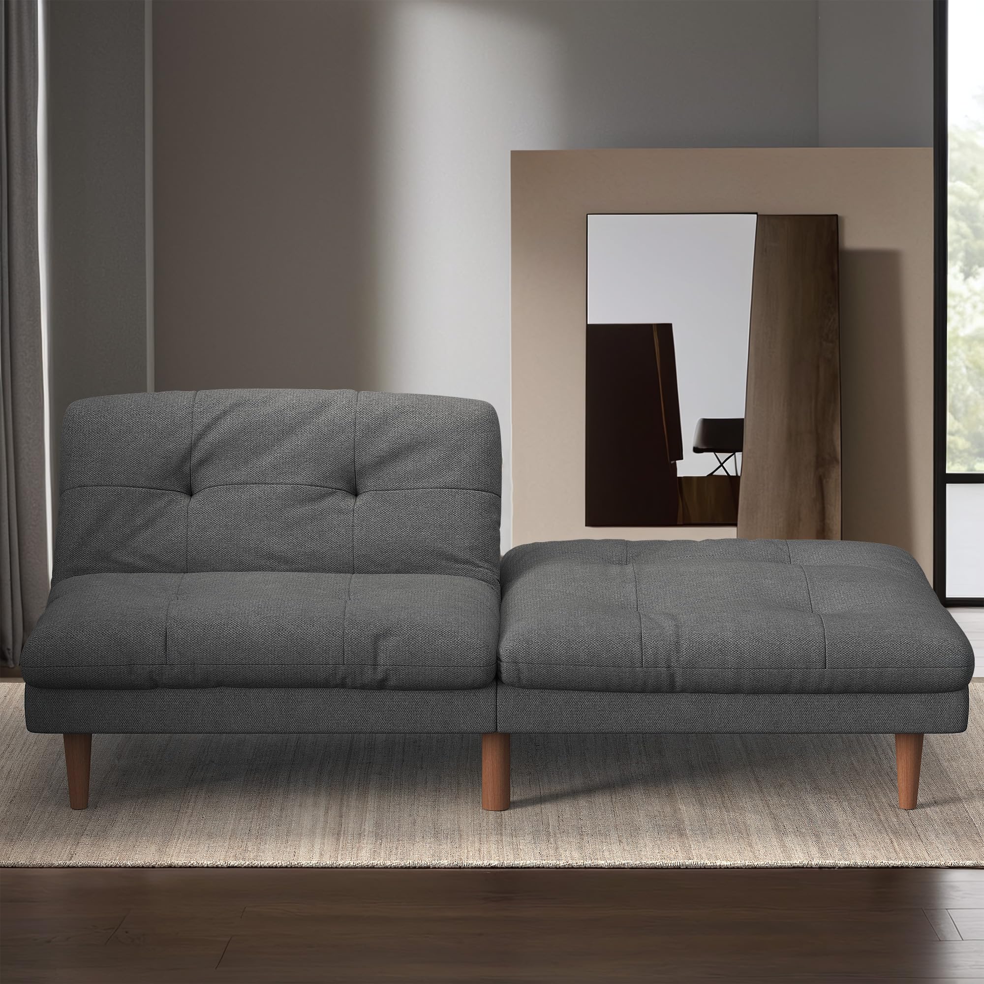 Furmax 67'' Futon Sofa Bed, Modern Linen Couch with Adjustable Backrest | Upholstered Convertible Folding Futon, Reclining Sleeper Sofa Couch for Small Spaces, Apartment & Office | Grey