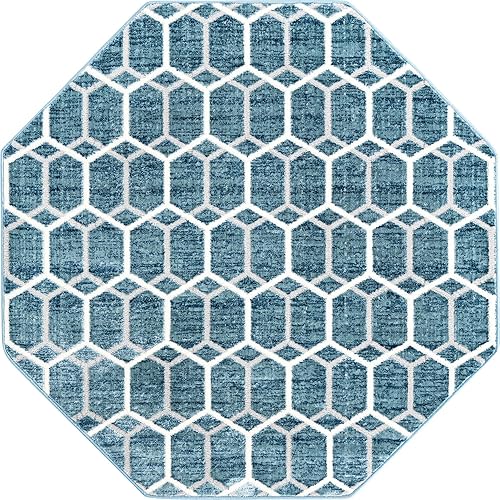 Miniatura 2 de Unique Loom Matrix Trellis Collection - Alfombra de área (octágono de 5 pies 3 pulgadas, azulmarfil)