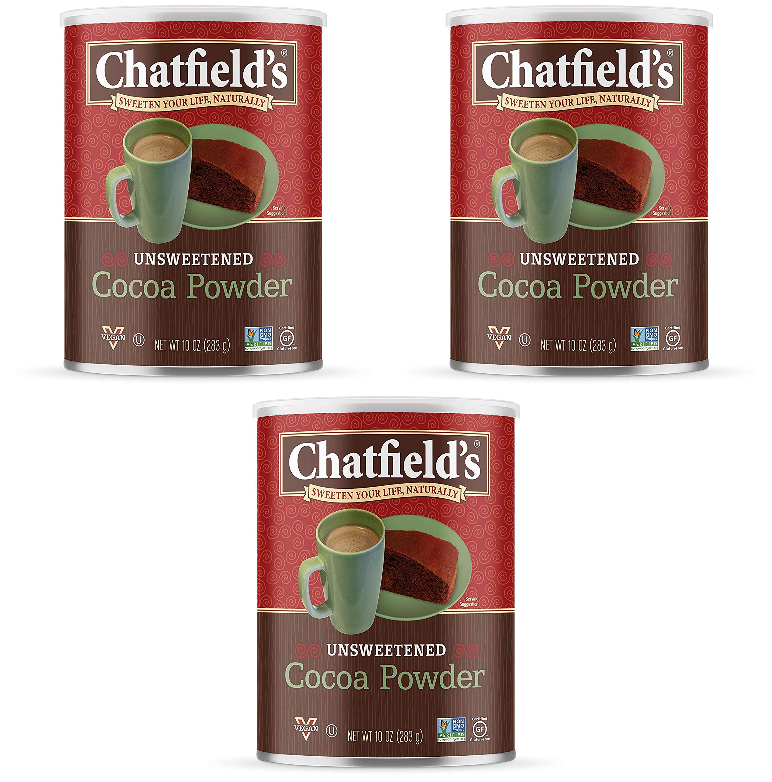 Chatfield's Cocoa Powder, Unsweetened, Vegan, Gluten-Free, 10 Ounce Canister, 1-Pack Pack of 3