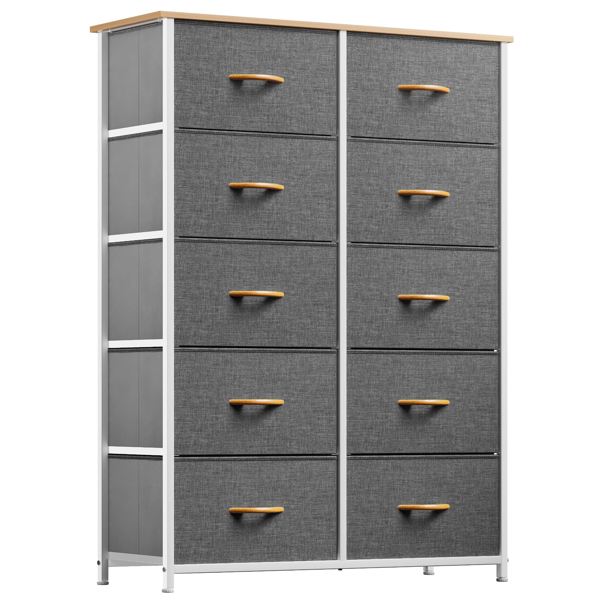 YITAHOME Cassettiera in tessuto con 10 cassetti,Struttura in Metallo, Cassettiera Salvaspazio Camera da Letto,per Soggiorno, Ingresso, Corridoio, Cameretta e Ufficio,Grigio Freddo