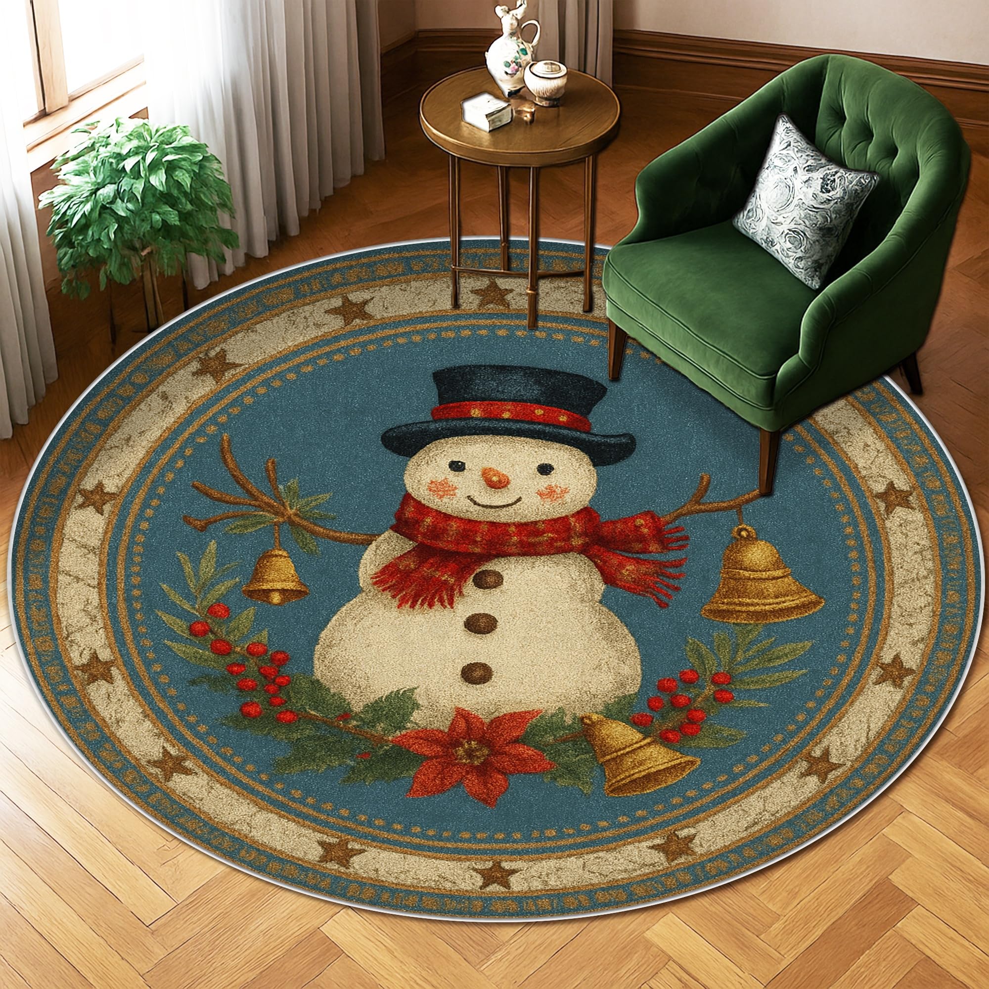 Tapis de Noël vintage bleu antidérapant évite les glissades dans le salon