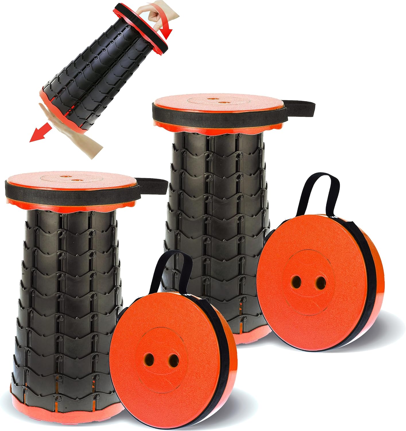 PowerTRC 2 Pack Portable Folding Stool for Camping and Outdoor Use, Collapsible with Load Capacity of 400 lbs, Adjustable Height from 2.5 in to 18 in