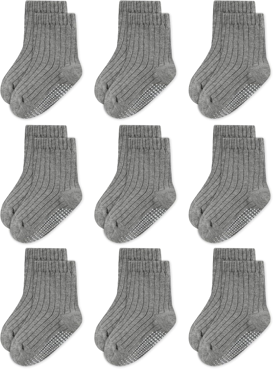 9 Pairs Toddler Socks with Grips Baby Boy Girl Seamless Crew Socks | Toddler Grip Socks,Ankle Socks,Combed Cotton,9 Pairs,Seamless Design,Breathable,All Seasons,Machine Wash,Stretchable