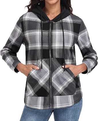 Lepunuo Womens Plaid Jackets Full-Zip Long Sleeve Shirts Jacket Casual Warm Coat Trendy Fall Outfits