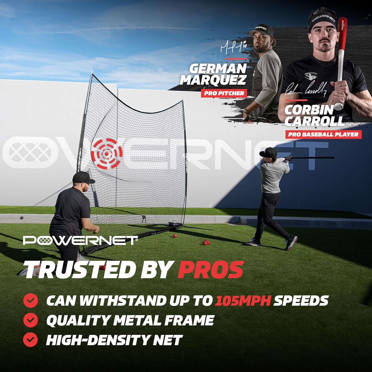 PowerNet Portable Sports Rebounder -Basketball, Volleyball, Soccer, Baseball, Softball and Lacrosse, Backyard & Garage Backstop, Indoor Outdoor Safety Net for Protection