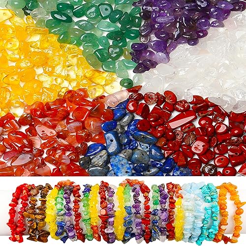 400 cuentas de chakras de 0.197-0.315 in, piedras preciosas de cristal para hacer pulseras, piedras irregulares sueltas, 1 hebra de cuentas de rocas