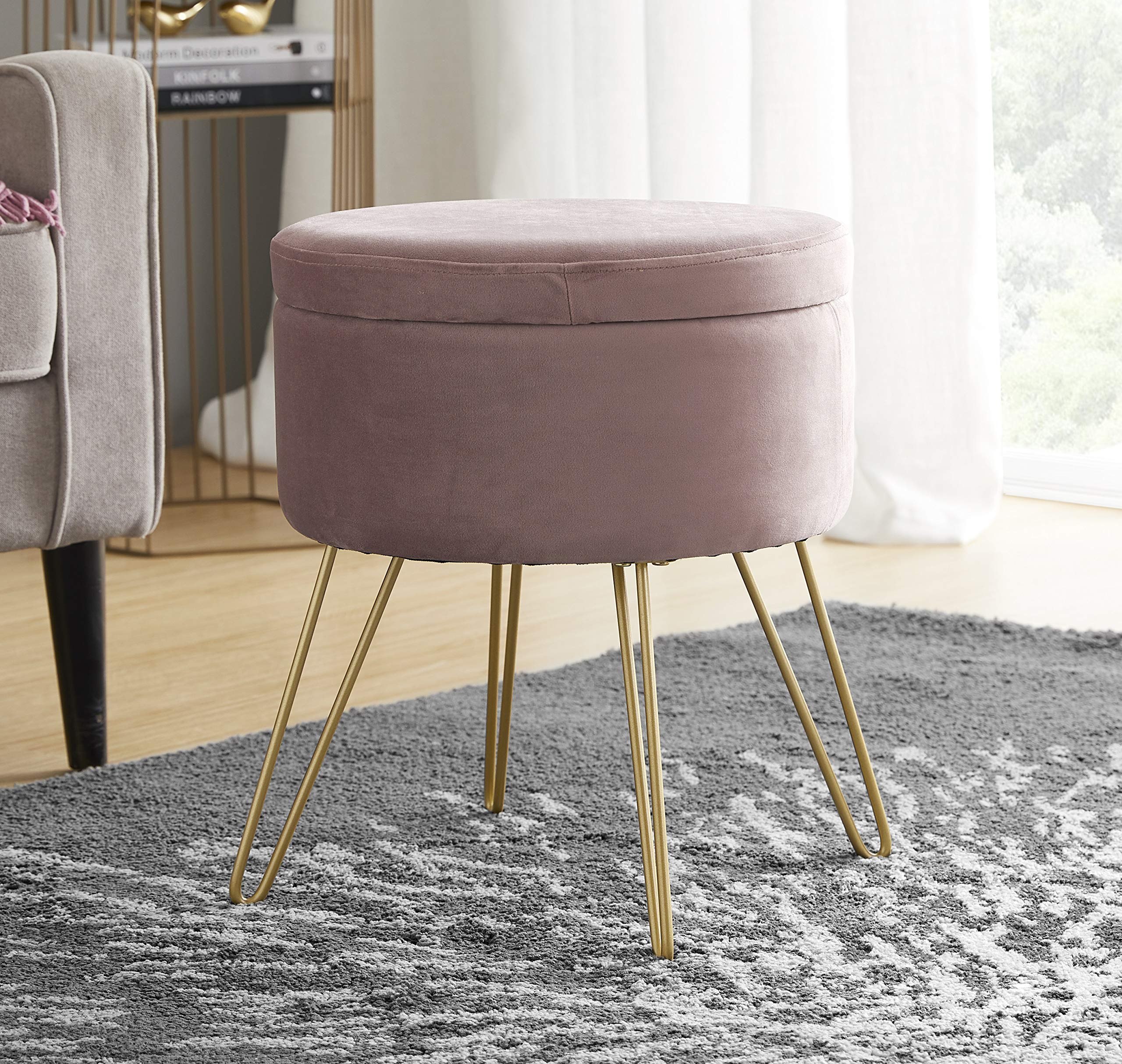 Buy Ornavo Home Modern Round Velvet Storage Ottoman Foot Rest Vanity