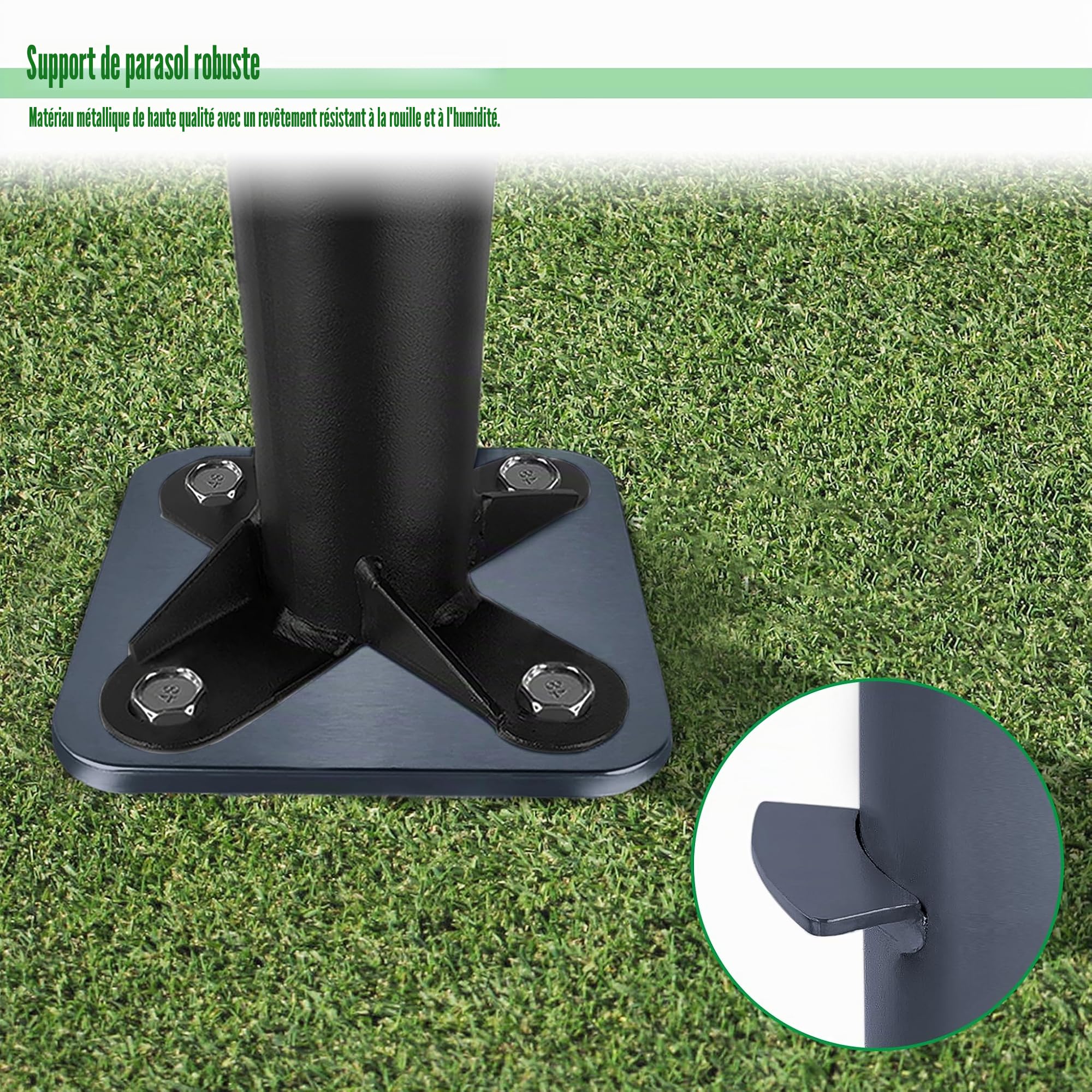 Pied de Parasol de Jardin en Métal Universel Douille de Sol à Encastrer dans Le Béton Plaque de Sol Peu Encombrante Ancrage au Sol Support pour Fixer Les Parasol Déporté - Gris