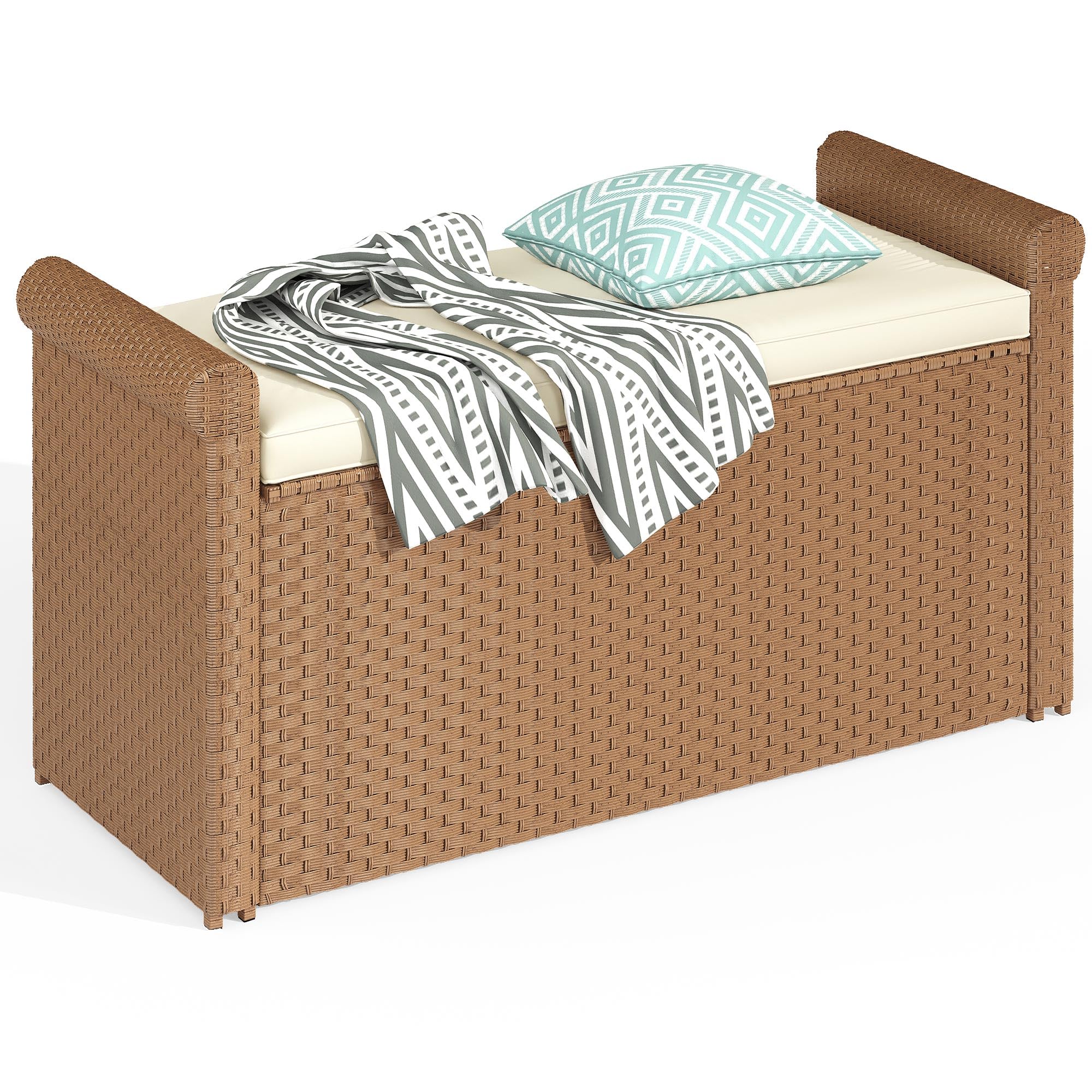 YITAHOME PE Rattan Deck Box, Brown, 2 Person Storage Seat with 800lb Weight Capacity, Durable Polypropylene Construction, Weather-Resistant Wicker, Waterproof Cover, Easy Assembly