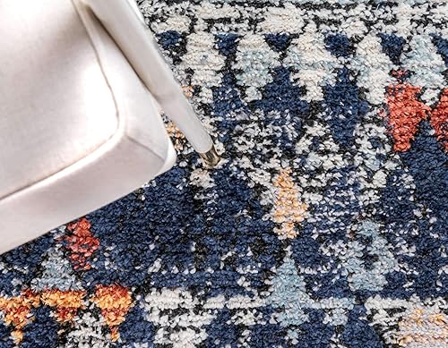 Miniatura 6 de Unique Loom Morocco Collection - Tapete bohemio con borde abstracto, diseño de diamante, alfombra de área (2 pies 2 pulgadas x 6 pies, color azul