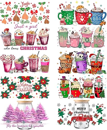 Uv Dtf Cup Wrap, 10 hojas de calcomanías de Navidad para tazas de vidrio UV Dtf frotar en transferencias para manualidades, vintage, Uv Dtf,