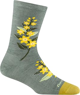 Darn Tough Women's Blossom Crew Lightweight Sock (Style 6104) - | 55% Merino Wool, True Seamless Toe, keeps feet dry, all-weather performance, arch support, knit in Vermont USA