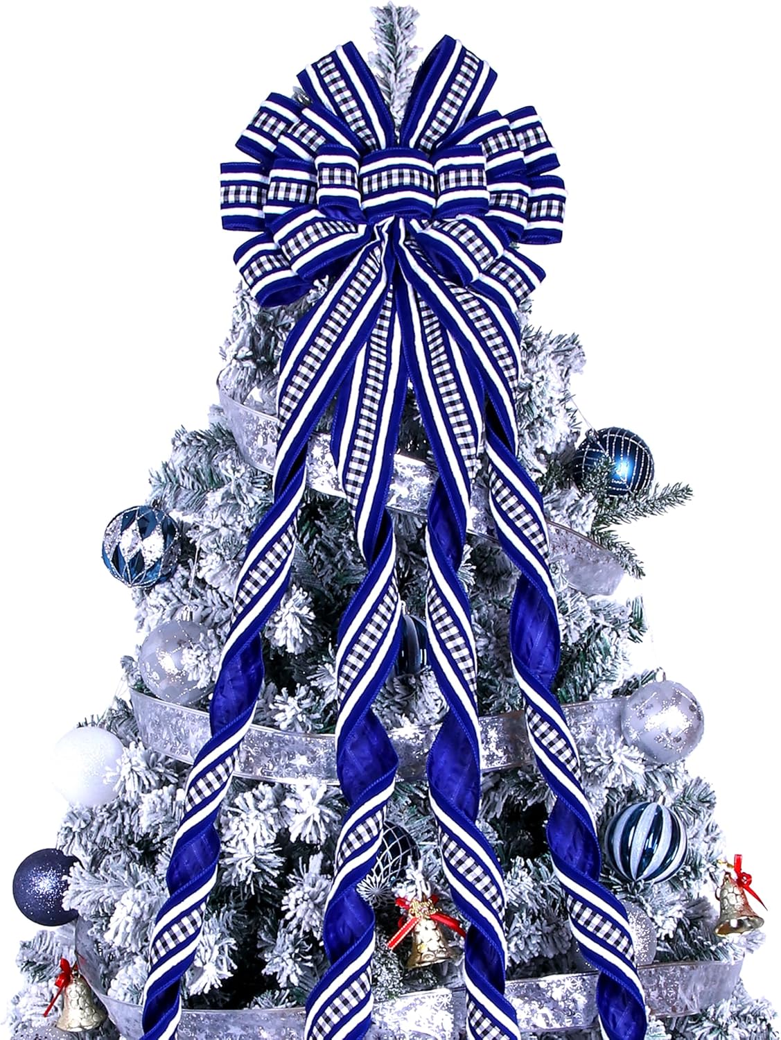 Amazon.com: Christmas Tree Topper Bow Large Blue Christmas Wreath Bow ...
