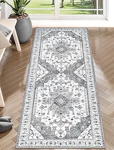 SERISSA Boho Washable Runner Rug, 2x5 Rug Runner Non-Slip Vintage Grey Hallway Kitchen Runner Rug Ultra Soft Print Distressed Floor Carpet Runner for Bedroom Bathroom Laundry Living Room