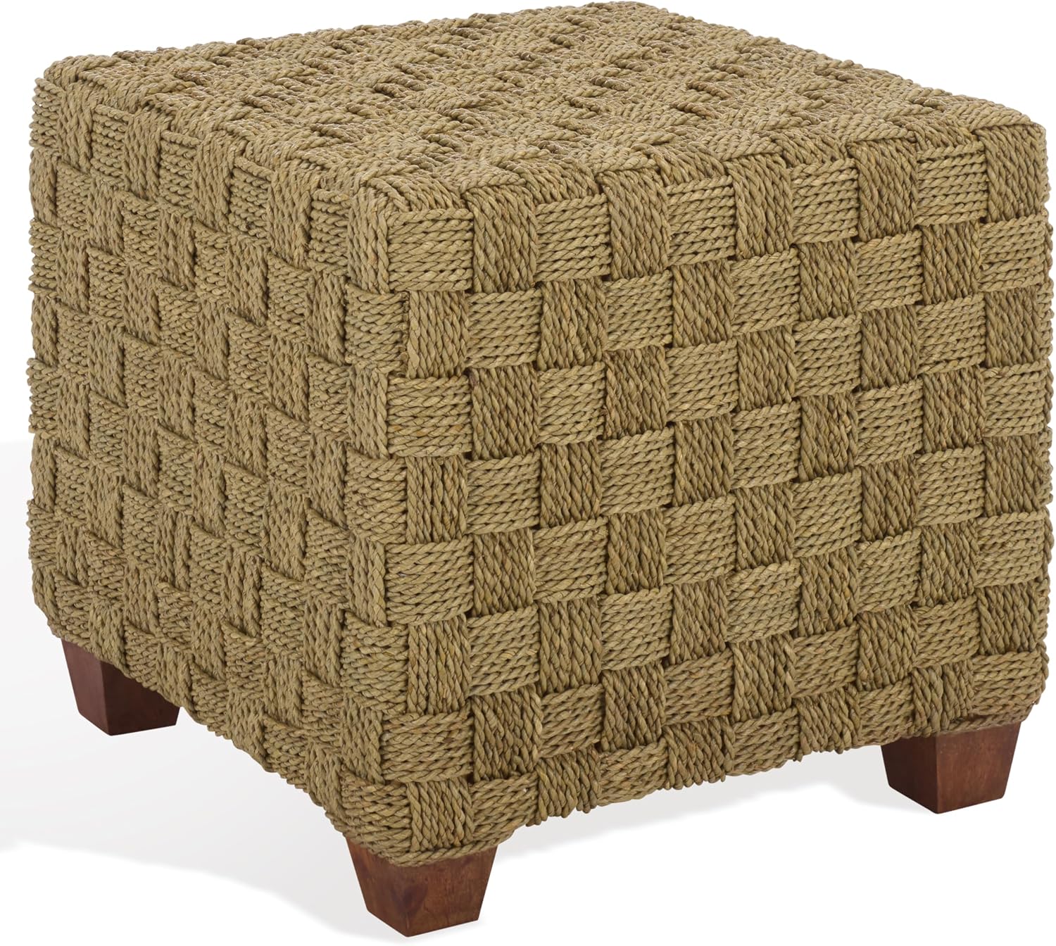SAFAVIEH Couture Collection – Norabelle Natural Woven Seagrass Square Ottoman, Handwoven Accent Footrest or Decorative Cube, Coastal Boho Style, Fully Assembled (CWK2034A)