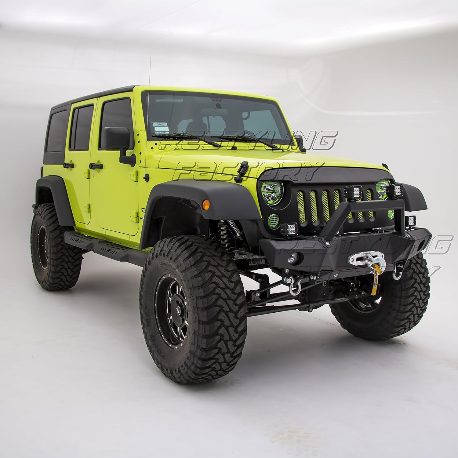 -Super Rock Crawler Front Bumper With OE Fog Light Hole & Built In Winch Plate & 2x D-Ring for 07-17 Jeep Wrangler JK