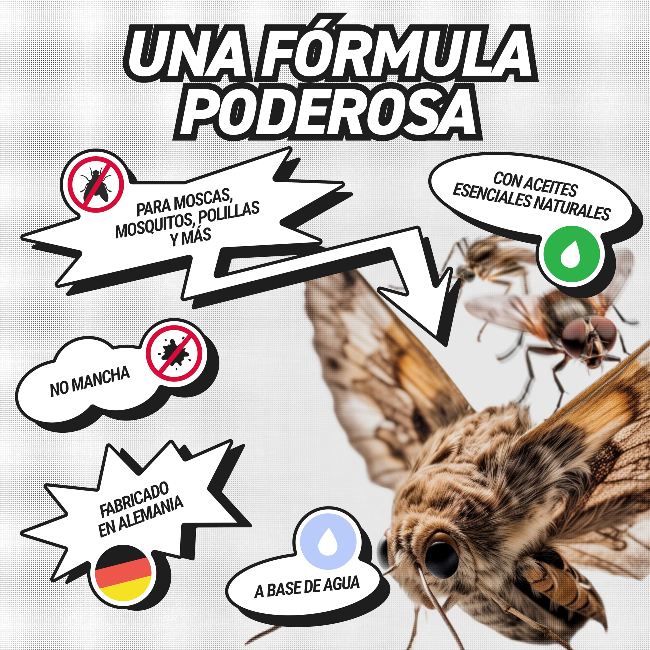 RepellShield® Repelente Insectos Voladores -500ml- Anti Mosquitos, Moscas, Avispas, Polillas y Más - Uso Interior y Exterior - Sin Manchas, Fácil de Usar - Spray Antimosquitos